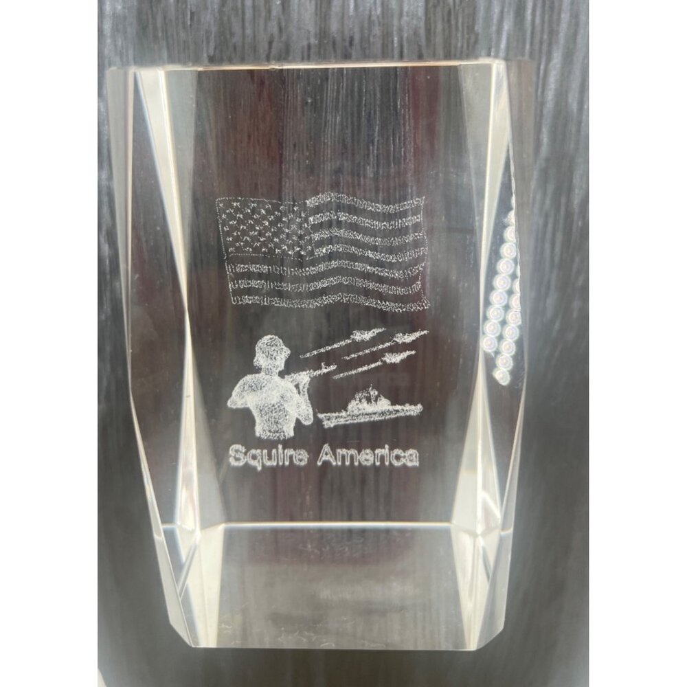 Laser Engraved Crystal Cube With Military Patriotic Design